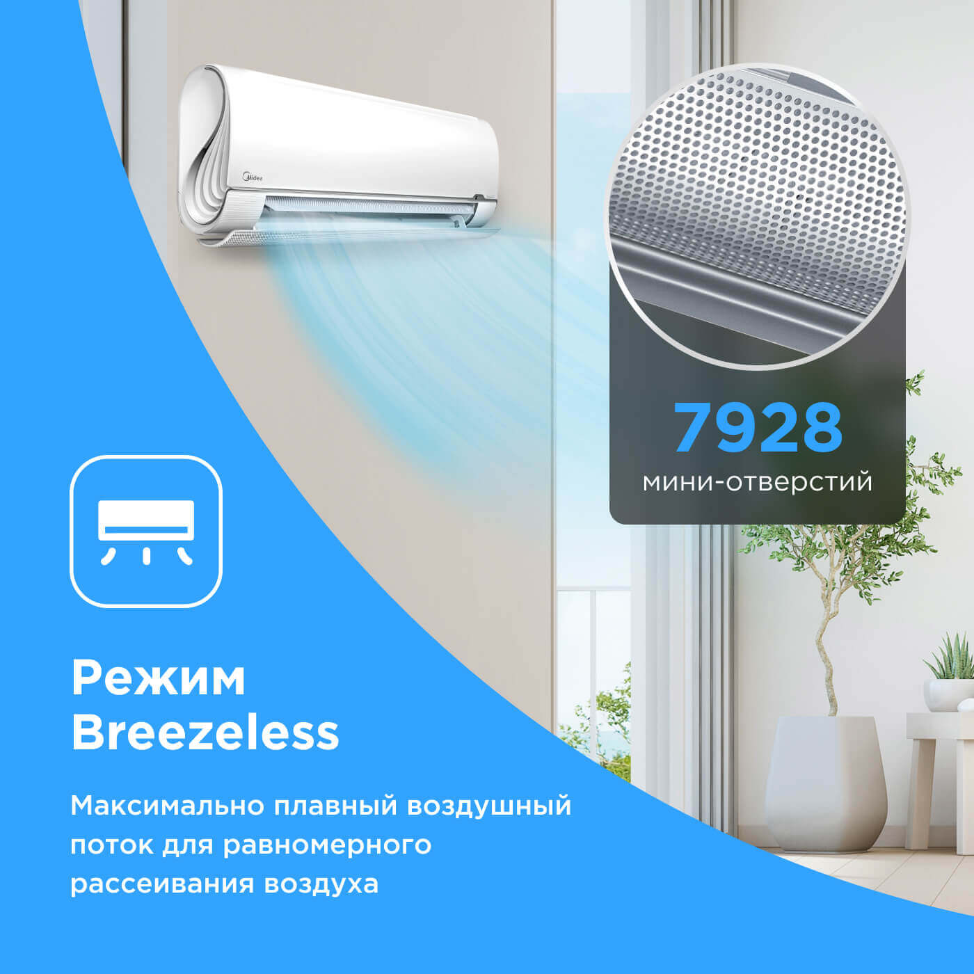 MIDEA BREEZELESS. MSFA2W-09N8D6-I/MSFA1-09N8D6-O Inverter. Функция iECO. Технология очистки I-Clean. Комбинированный фильтр. Распределение воздуха 360°. Технология Breezeless. Модуль Wi-Fi. изображение 23 купить в Минске