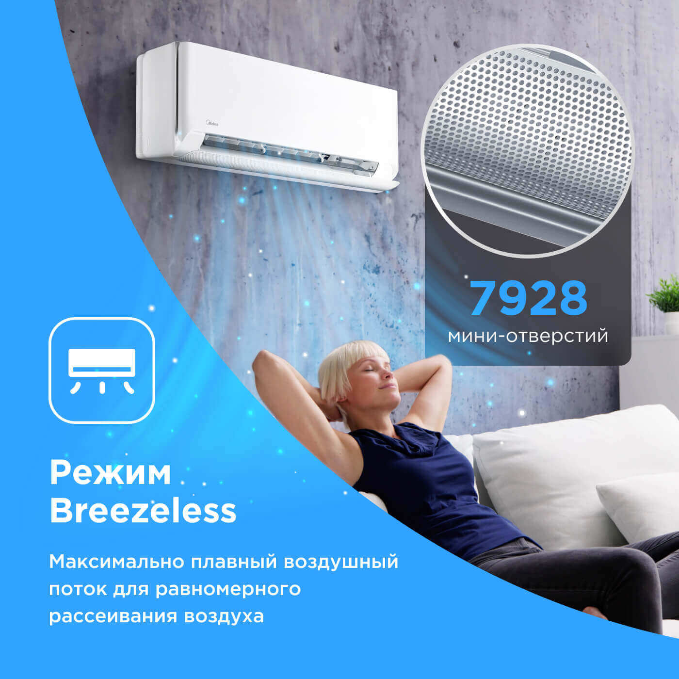 MIDEA BREEZELESS E. MSFE-24N8D6-I/MSFE-24N8D6-O Inverter. Режим Smart Sleep. Технология очистки воздуха AIR MAGIC+. Воздухораспределение Breezeless. Модуль Wi-Fi. изображение 28 купить в Минске